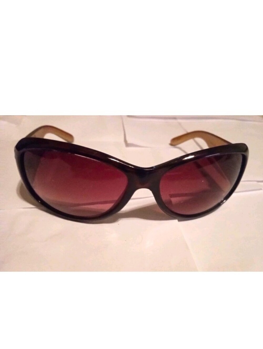 Women's Wrap Sunglasses Brown Plastic Frame Brown Tinted Plastic Lenses